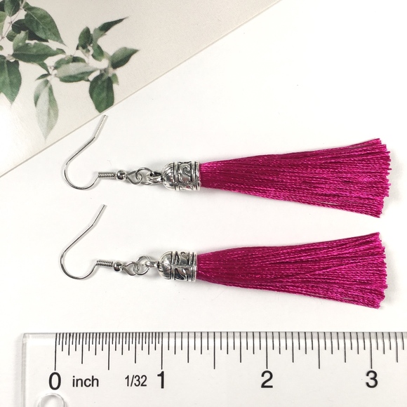 Fuchsia Tassel Drop Earrings - Picture 3 of 4